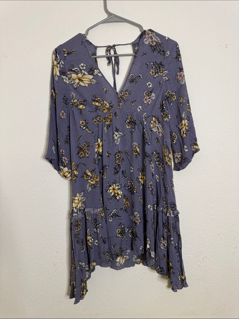 Millibon Lavender Floral V-Neck Tiered Tunic with Yellow Accents